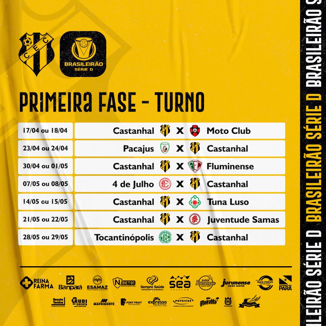 Castanhalec1924's tweet photo. CONFRONTOS DEFINIDOS!
Com datas sujeitas a alterações e confirmações pela Confederação Brasileira de Futebol (CBF), nossos jogos da Primeira Fase (Turno e Returno) estão definidos.
Vamos Juntos com o JAPIIM!
#BrasileiroSerieD #JuntosPeloJapiim #Castanhal #Japiim https://t.co/nMsqFGe4VC