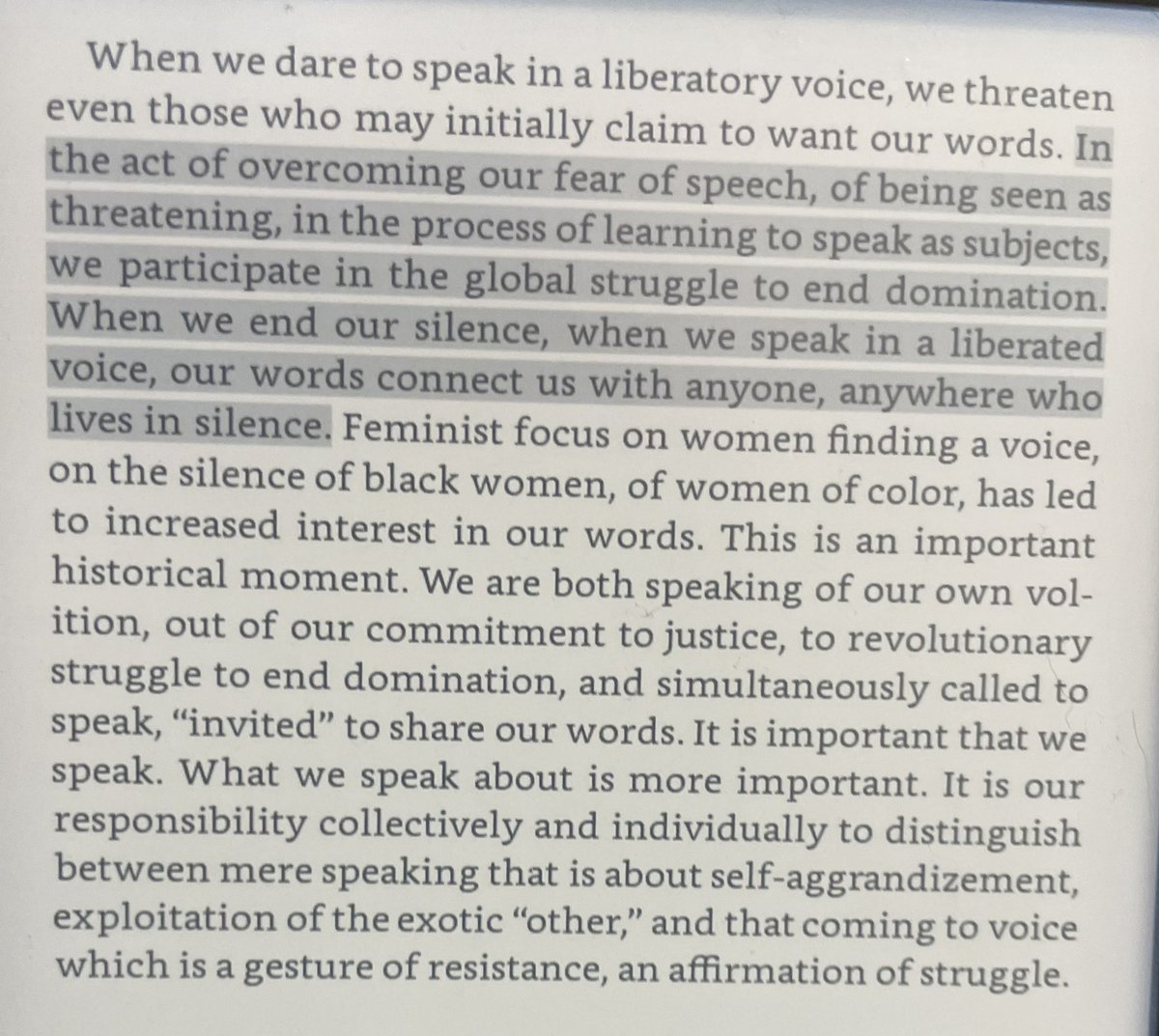 From “Talking Back” by bell hooks