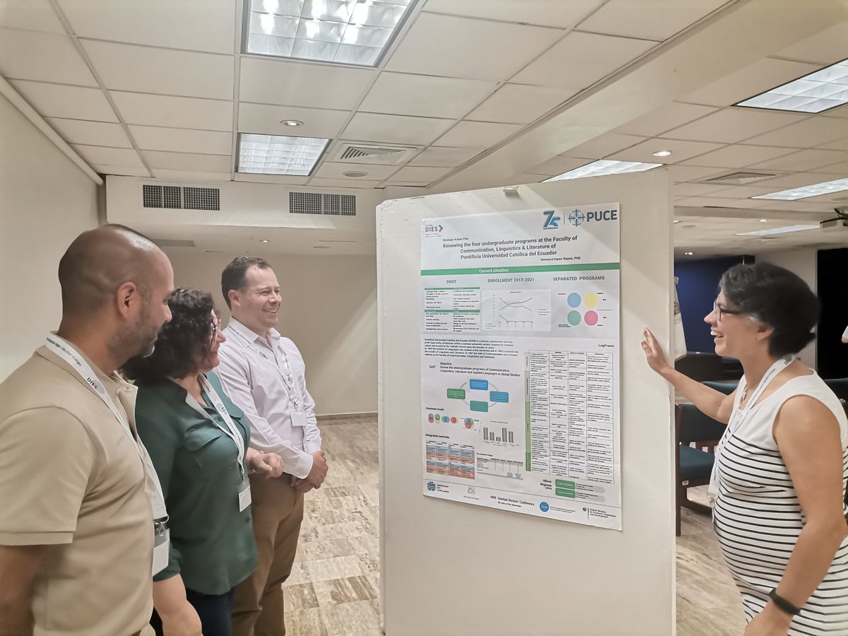 vyepezr's tweet photo. Feedback is the most valuable thing you get from a poster session🧏♀️ I am so grateful for the insights, questions and suggestions from the LatinAmerican Deans and #DIES mentors to my #SAP, renewing our 4 undergraduate programs at #FCLL @PUCE_Ecuador @DAAD_Germany @PUCEGlobal https://t.co/977fI1uwUE