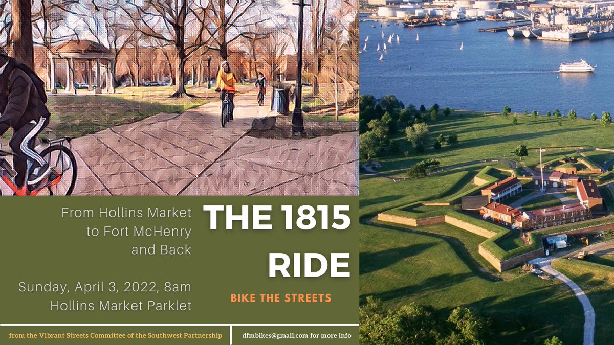 Join us on our weekly ride and experience some #bikejoy, this time on a route to #FortMcHenry, on April 3rd, starting at 8am @ #HollinsMarket.