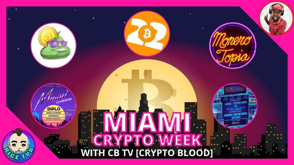RiceTVx's tweet photo. 🚨#MiamiCryptoWeek🚨
I did a collaborative video w #CBTV @cryptoblood_ about our upcoming trip to Miami.

We talk about some of the events we will be at @TheBitcoinConf, @shitcoinconf, @monerotopia, &amp; #MiamiVibes BTC kick off party @RareVibesAVClub!
⬇️⬇️⬇️
https://t.co/3R6wudrdzW https://t.co/0mpyOwxjw0