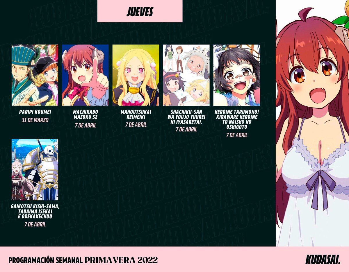 animetrends's tweet photo. ¡Te presentamos la programación semanal para la temporada de Primavera-2022! ¿Cuáles serán las series que esperarás semana tras semana en esta nueva temporada? https://t.co/JKEnlfiXKD