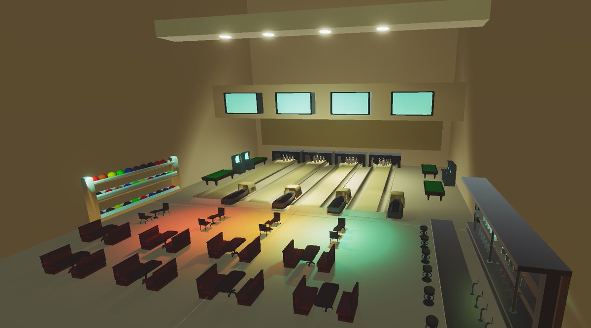 UpheavealGame's tweet photo. Behold the new Bowling Alley!  Now with improved lighting! #indiedev #indiegame https://t.co/SGwgJIsq7d