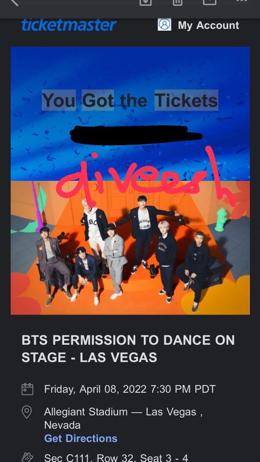 diveeshs's tweet photo. BTS PTD 4/8 D1
WTS 2 tickets, Sec C111, Row 32, Seats 3-4
$450/each. Can't go anymore :( https://t.co/dRnxdR3Iwz