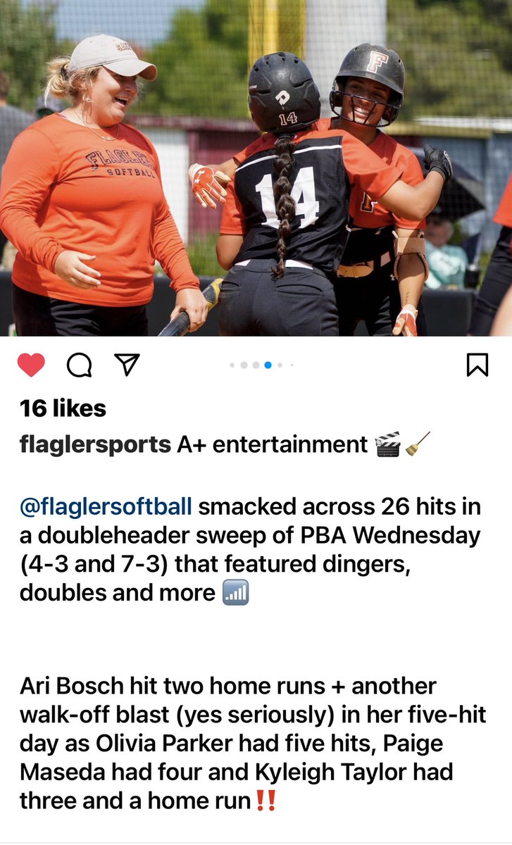 NatalieMaseda's tweet photo. “Its A Team Thing”! Congratulations @FlaglerSoftball on the sweep! Special shout out to @ariboschh Olivia Parker, @paige_maseda , and @taylor_kyleigh …I said “don’t blink” !🦁😂❤️🖤💣💣💣💣 #gosaints #saintssoftball #itsateamthing https://t.co/B9hSweRh00