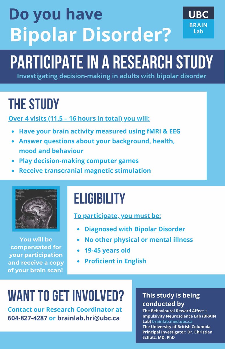 UBC_BRAIN_Lab's tweet photo. In recognition of #WorldBipolarDay, we would like to acknowledge our HRI Team and their research on response inhibition in Bipolar Disorder. If you are diagnosed with Bipolar Disorder and interested in participating in our study or learning more, please email brainlab.hri@ubc.ca. https://t.co/u4j5qaHXUT