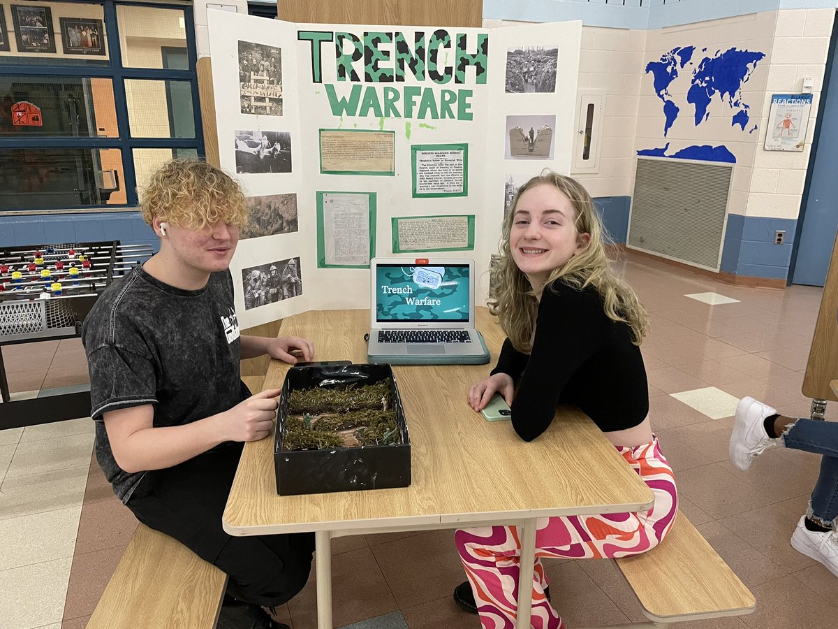 MsGodkin's tweet photo. The ILP @ResCSS students completed their World War I exhibitions today,  presenting to their grade 10 peers #wcdsbawesome #creativity #Collaboration #projectbasedlearning @RossiClass https://t.co/wM8Nwt4Xo1