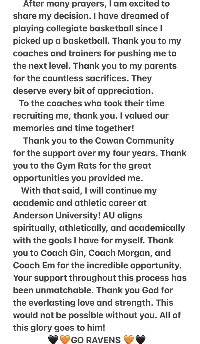 LaurenSmith02_'s tweet photo. 110% committed! 🧡🖤

@AURavensWBB 
@cowanboosters @Cowan_Athletics @MarkWXFN @GusMartin_SP https://t.co/uUkwahIN6w