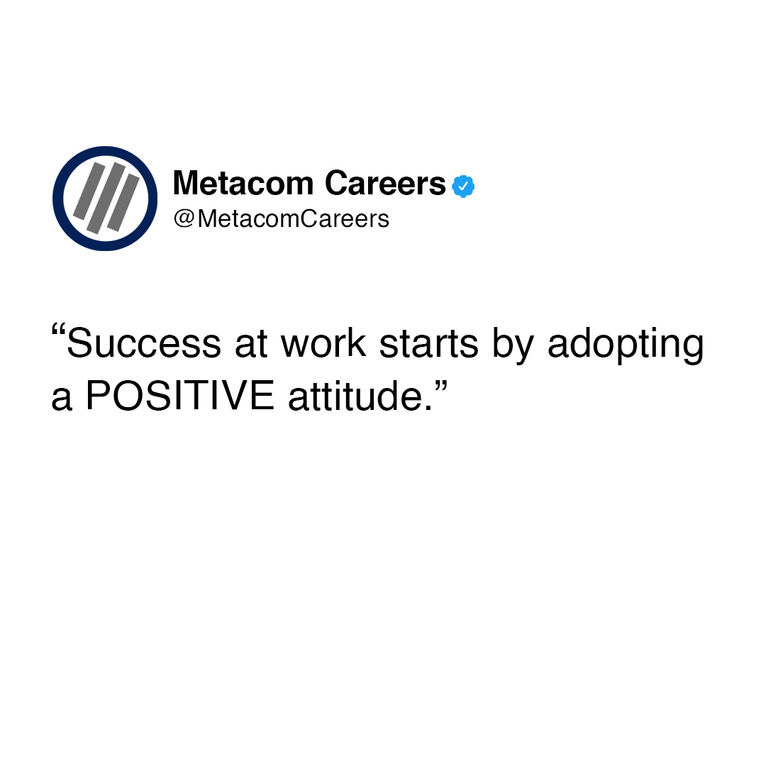 MetacomCareers's tweet photo. Office life is tough, but you can make it work: having a positive attitude is good for your mental health and success at work! ✨
Have a great day ahead! 💙
#thursday #thursdaymood #thursdaywork #motivational #inspirational #quotes #worklife #BPOLife #callcenterlife #onemetacom https://t.co/dnpfJB2hYq