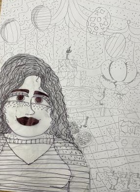 Yonkers Middle School 8th graders got the idea of combining their faces into a background that tells something about themselves! Thank you <a href="/HudsonRivMuseum/">Hudson River Museum</a> for introducing this art teacher to the art of Julia Santos Solomon!