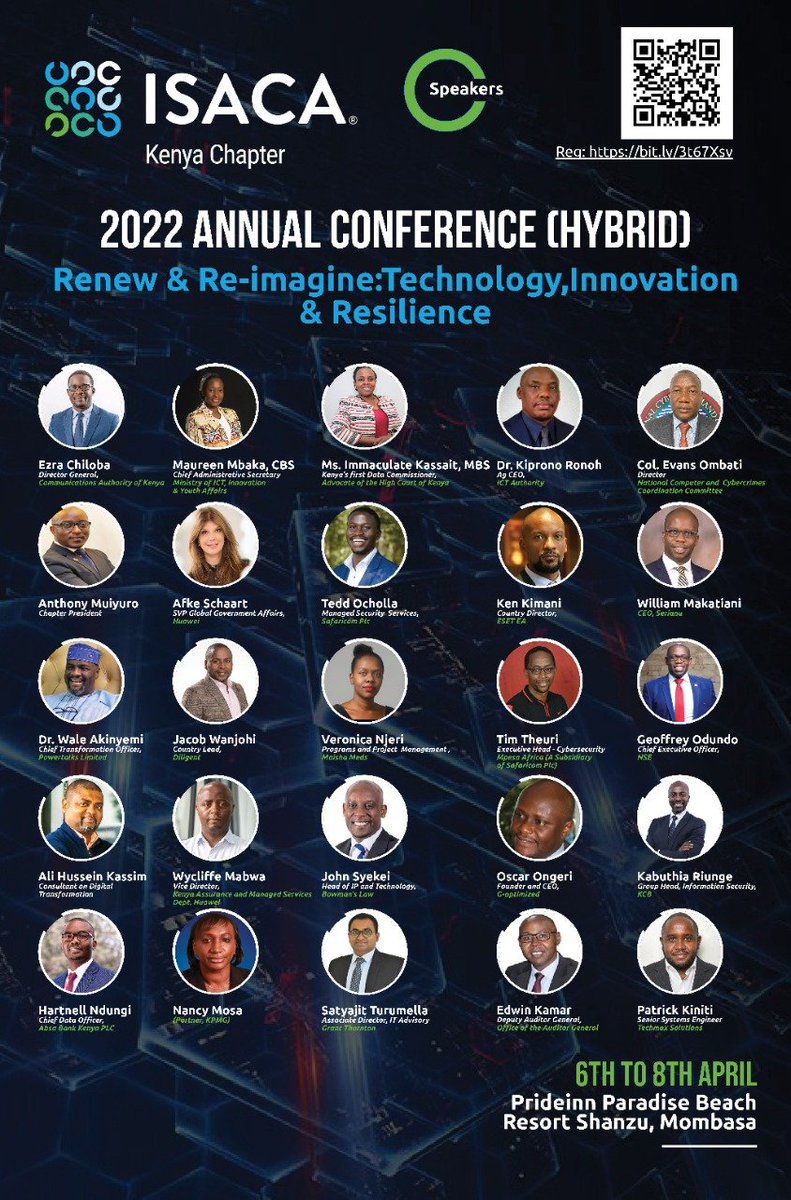 Isaca_kenya's tweet image. #ISACAKeConf22 6 days to the most awaited @Isaca_kenya  annual conference 

A great line up of speakers and thought leaders in the industry 

Have you made your registration yet? Please hurry to secure your slot