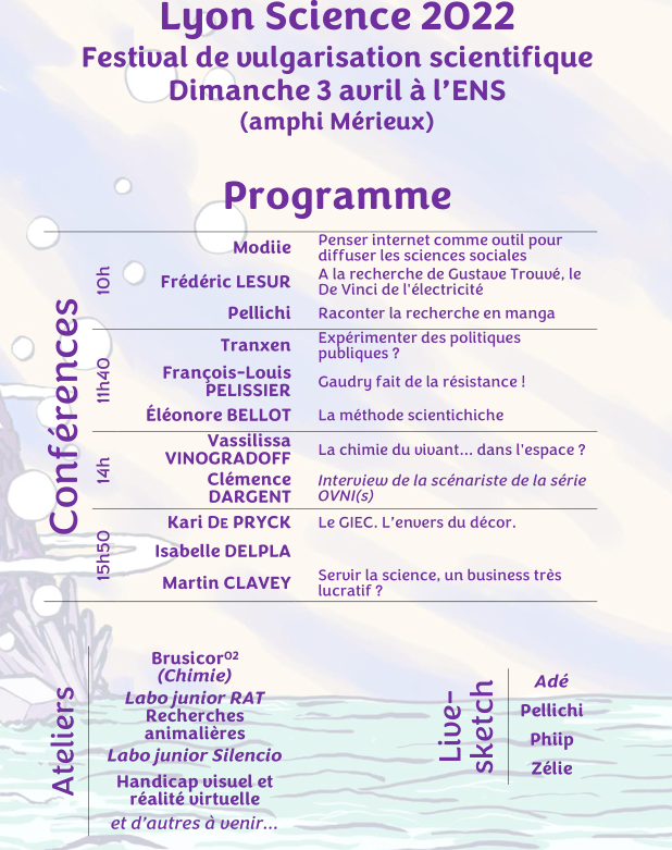 LyonSciFr's tweet photo. Ce week-end, à Lyon, il va faire froid et pleuvoir...

C'est pas grave, Dimanche, c'est #LyonScience2022 à l'ENS de Lyon ! 

Venez, on va se réchauffer tous ensemble à partir de 10h, avec des conférences, des ateliers, des débats ! !! 

Le programme ⇩⇩⇩ https://t.co/15Nq6d0gYA