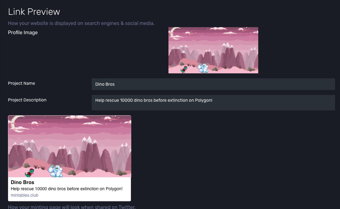 MintablesNFT's tweet photo. Mintables now supports og tags for NFTs!

Preview what your minting page will look like when shared on social media!

#NFTcreators #nftgenerator https://t.co/8PnmcTIrMg
