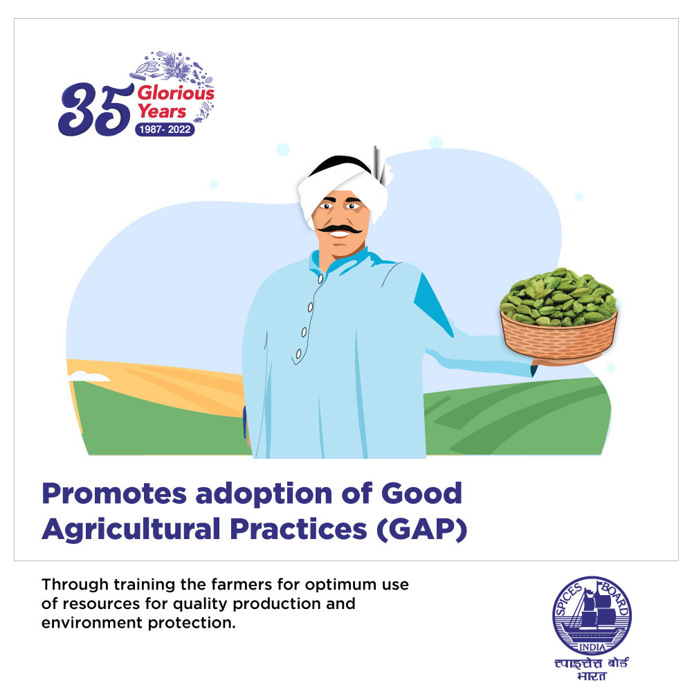 Optimum use of resources for quality production & environmental protection is promoted by the Board through encouraging the farmers for adopting Good Agricultural Practices.

@DoC_GoI 

#spicesboard #spicessaga #coraljubilee #35gloriousyears #spicesboardindia #spicesboardofindia https://t.co/VRcmwCPC9F