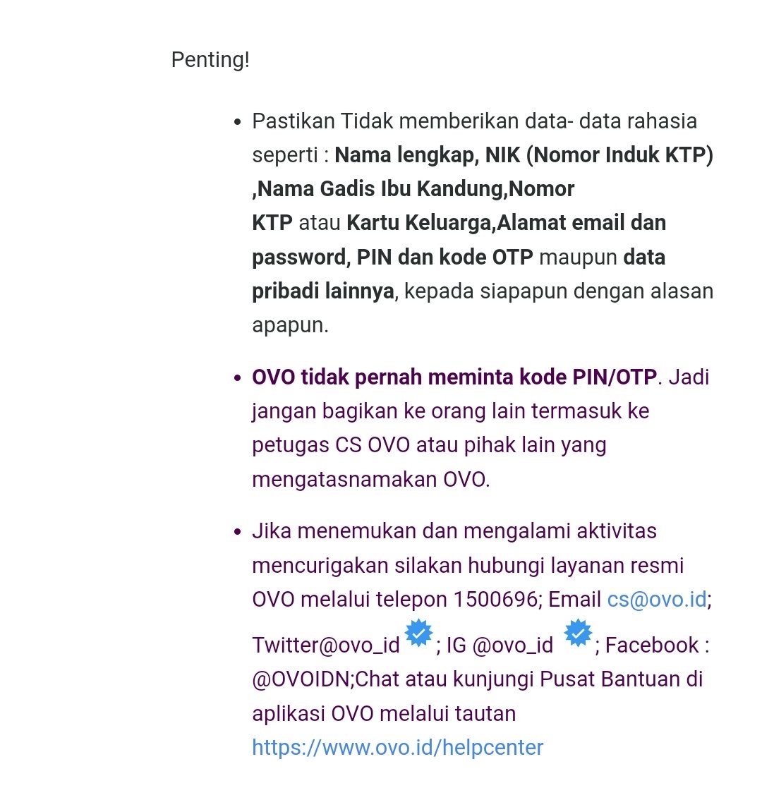 _Reefqah's tweet photo. @ovo_id @Yosua__The Maaf nimbrung di twit lama ini.. cuma mau mencocokkan. Ini email dari pihak OVO yang mengimbau penggunanya untuk tidak membeberkan data-data pribadi, termasuk nama ibu kandung. https://t.co/8cQEKAtlyz