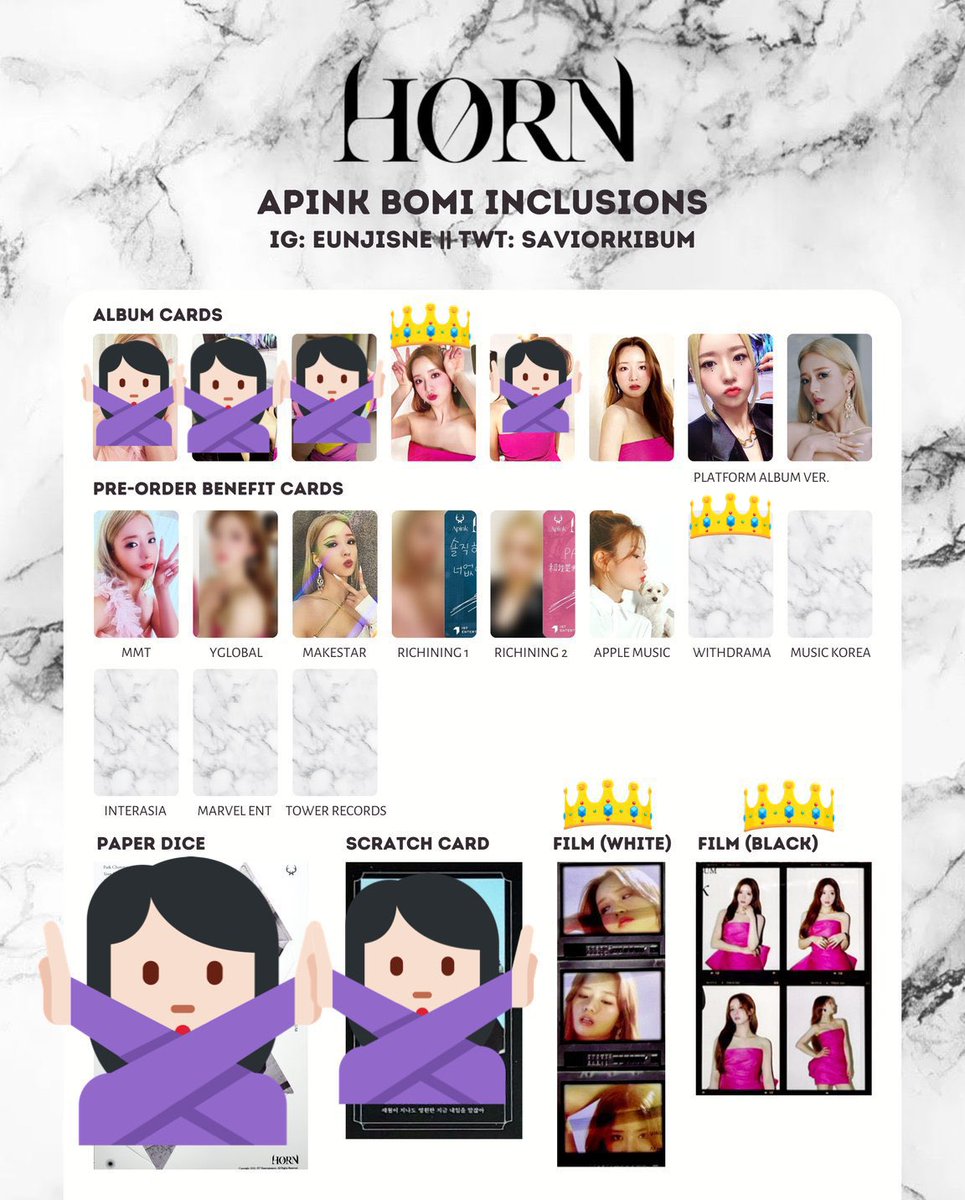 yoonbmbmbm's tweet photo. apink 交換 
トレカ.ポスター.ポスカ.フィルム.スクラッチカード

譲】1.2枚目
チョロン ボミ ナウン ナムジュ ハヨン
求】3.4枚目
・ボミ　🙅🏻‍♀️のもの以外
　　　　👑　優先的に探しています

場合によっては、こちら複数:1の交換でも構いません

気軽にリプ、DMお待ちしております
#apink       #horn https://t.co/tMS4CxEV1h