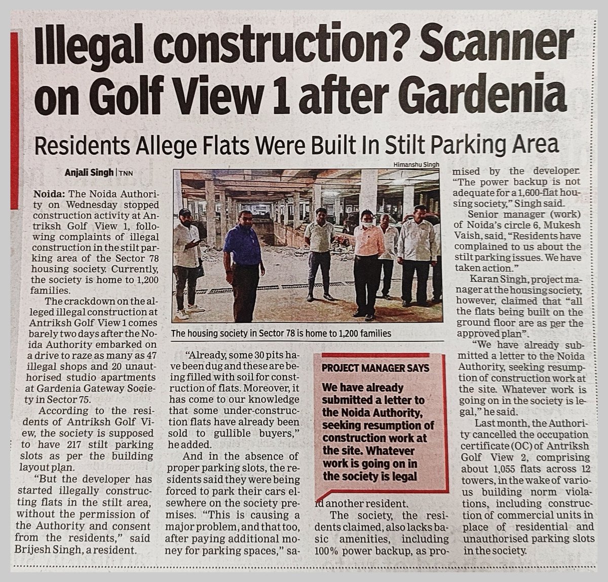 Another wicket is getting down soon. 
#Noida its Golf View 1 this time..who had made illegal flats in the stilt parking area and sold them as well. 
A question arises in my mind 
Why do our people buy these illegal properties and invite trouble for themselves and their families?