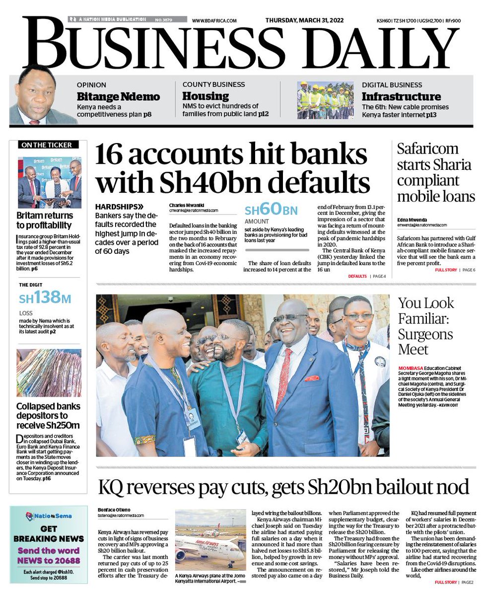 evansokaalo's tweet photo. It's Thursday (TBT) 31/03/22 end month. These are the Newspaper 📰 headlines in KE

Kuria Moses Kajwang Junet BBI Susan Kihika Alai Kileleshwa Fools Uhuruto #JusticeForEbbie NHIF Tangatanga odingas #RutoInKitui #MainaAndKingangi Siaya Kalenjin Eldoret Kisumu Raila #AzimioLaUmoja https://t.co/2sO2035ujA