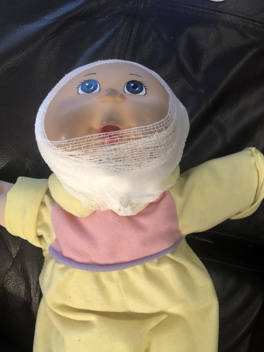 JaaaaaayB's tweet photo. Shout out to @PRHC1 POP Clinic for bandaging up my son’s well loved “La la” after checking him out. He was quite willing to tell everyone how I had dropped her while rushing to get him in his car seat. 😩🤣 #cabbagepatchkid #peterpatchkid https://t.co/WTmiJuN3io