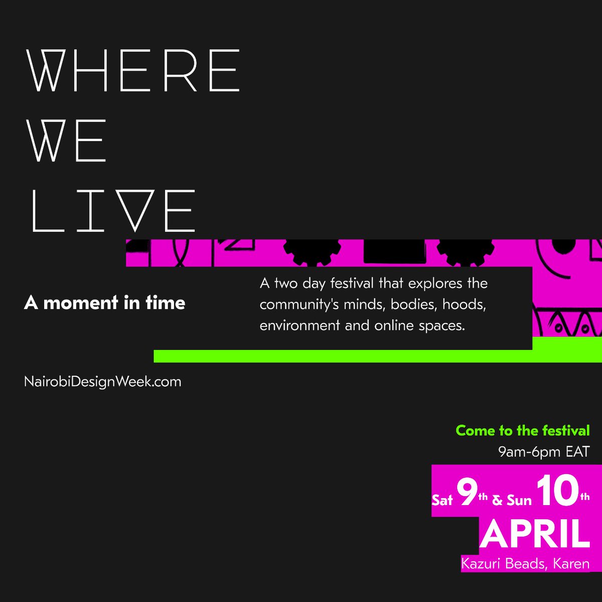 nairobidesign_'s tweet photo. You are invited to the 2022 Nairobi Design Week, happening on 9th &amp; 10th April at Kazuri Beads, Karen💚
Themed 'Where We Live', NDW will bring together 30+ exhibitors showcasing how design is in our daily lives
More: https://t.co/VRzIzVwgtn
#NairobiDesignWeek2022 #WhereWeLive2022 https://t.co/ibPDGUj24y