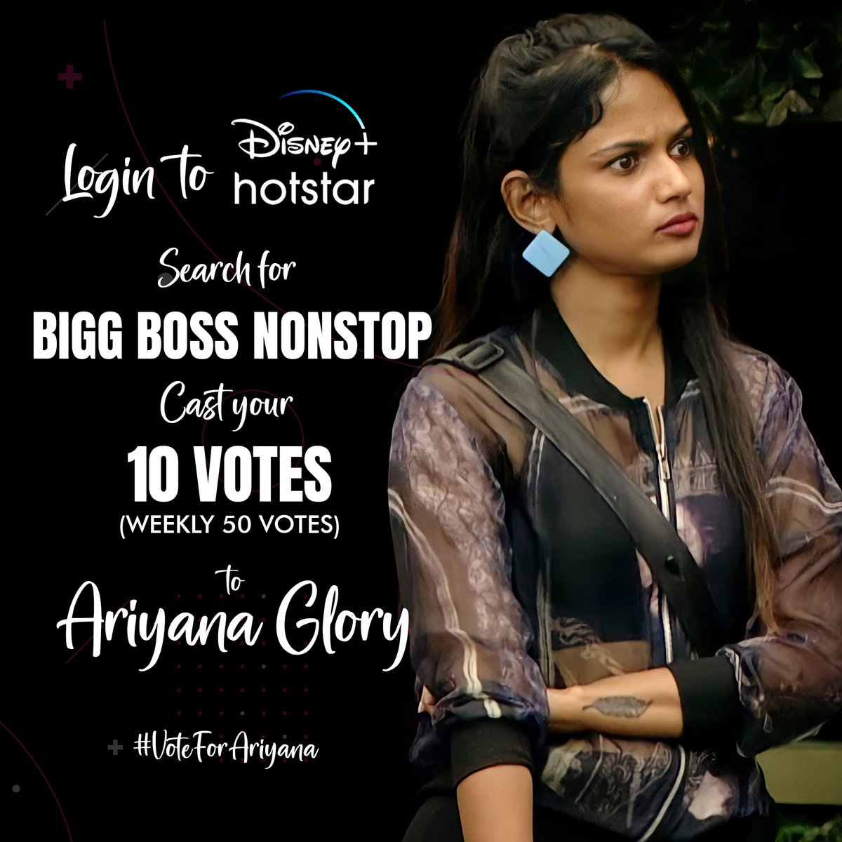 Let's vote and support our #daredevil Ariyana! 

Login to Disney + Hotstar APP
Search for BIGG BOSS NON STOP
CAST YOUR VOTE FOR ARIYANA (10 Votes)

No subscription required! 

#ariyanaglory #anchorariyana #biggbossott #biggbossnonstop #biggbossofficial