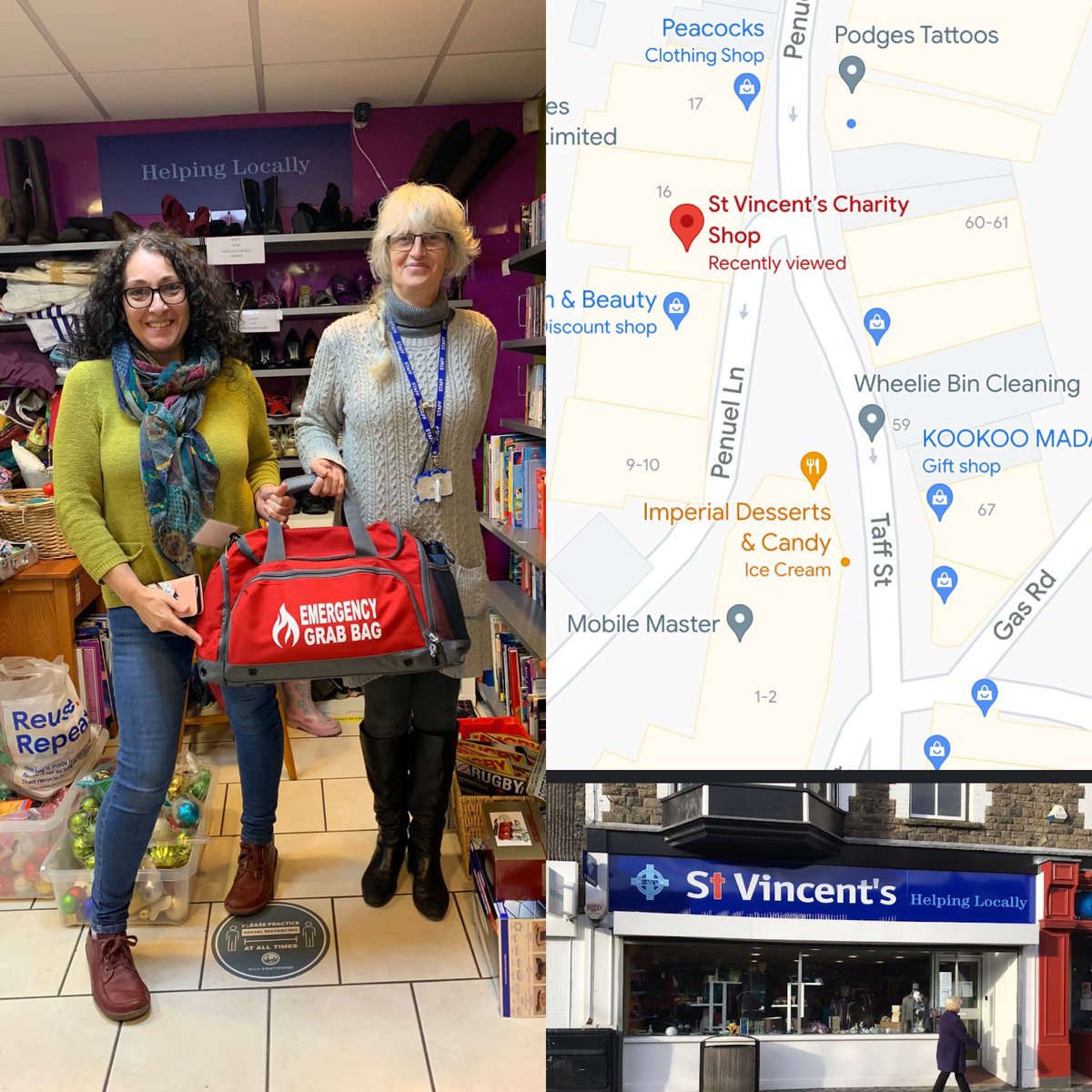 🆘HELP US SPREAD THE WORD🆘
Our 4th bag has been placed in the st Vincent’s charity shop. The manager Robyn is a great support of this scheme and the community, A big shout out to volunteer Mark who attended our 1st aid course with St. John’s @swpRCT <a href="/PontyTC/">PTC</a> @YourPontypridd
