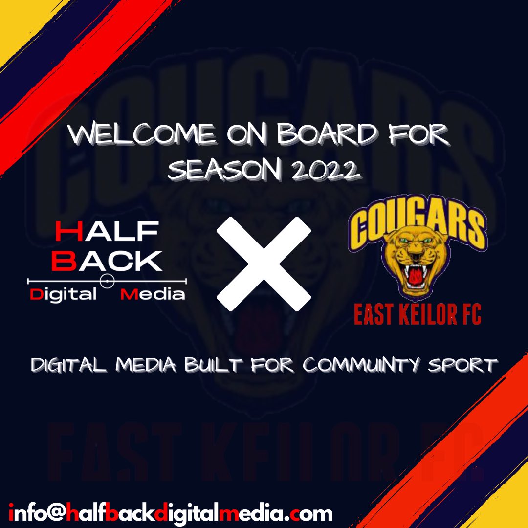 Halfbackdigital's tweet image. We would like to welcome East Keilor FC on board for season 2022!

Here at Half Back Digital Media we will be taking care of all the Cougars senior and junior game week content plus a heap of other things during the season!

Half Back Digital Media
Built for community sport.