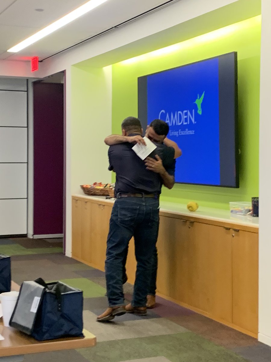 cindy_dahl's tweet photo. We love a good hug at Camden. Even our maintenance leadership enjoyed a good welcome back hug. Plus a CHIRP install contest. #Havefun #Camden #TXROCMaintenance https://t.co/UsbuJNZYdx