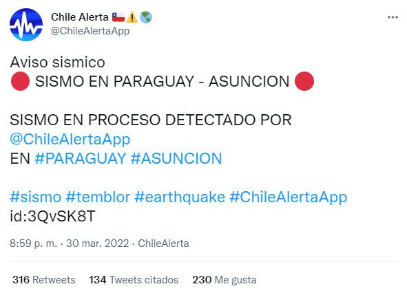 HILO | ⭕️
Cerramos marzo pero a que costo😰
Internautas reportan sismo en el departamento Central.

Desde la cuenta <a href="/ChileAlertaApp/">Chile Alerta 🇨🇱⚠🌎</a> informaron que un Sismo se encuentra en proceso en #Paraguay.

💬¿Comentanos si vos lo sentíste, y en qué zona?

#Unicanal📺