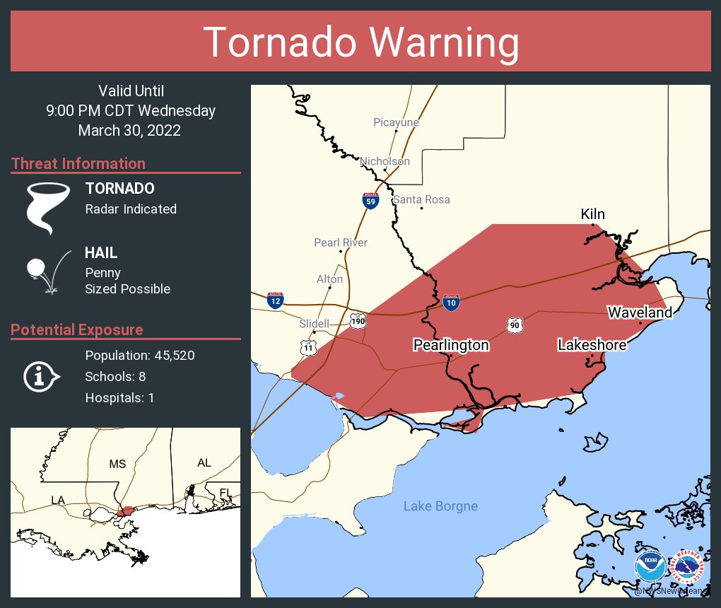 NWS Tornado on Twitter "Tornado Warning including Waveland MS, Kiln MS, Pearlington MS until 9