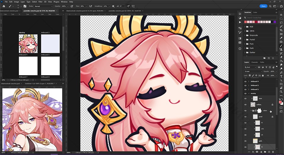 I'm usually a slow drawer (I wish I wasn't) but was able to finish one sample of a 6 emote premade set I plan to sell on my Ko-Fi sometime in July. I never played Genshin but I always admired &amp; enjoyed the character designs so I hope I captured Yae Miko's personality in this!