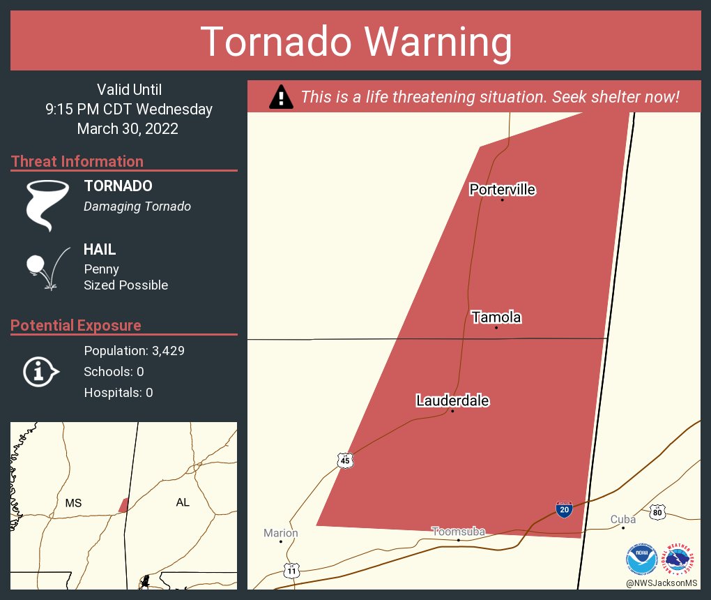 NWS Tornado on Twitter "Tornado Warning including Lauderdale MS