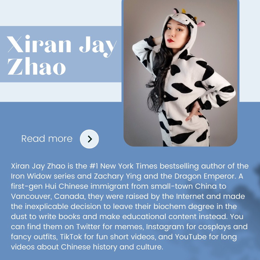 coteenlitconf's tweet photo. We are thrilled to feature our morning Keynote Speaker for #CTLC2022: Xiran Jay Zhao (@xiranjayzhao)! Swipe through to learn more about Zhao and their featured novel Iron Widow!
.
#ctcl2022 #YA #teenlit #YAliterature #YAnovel #teeit #xiranjayzhao #ironwidow https://t.co/W1d4rdKaGc