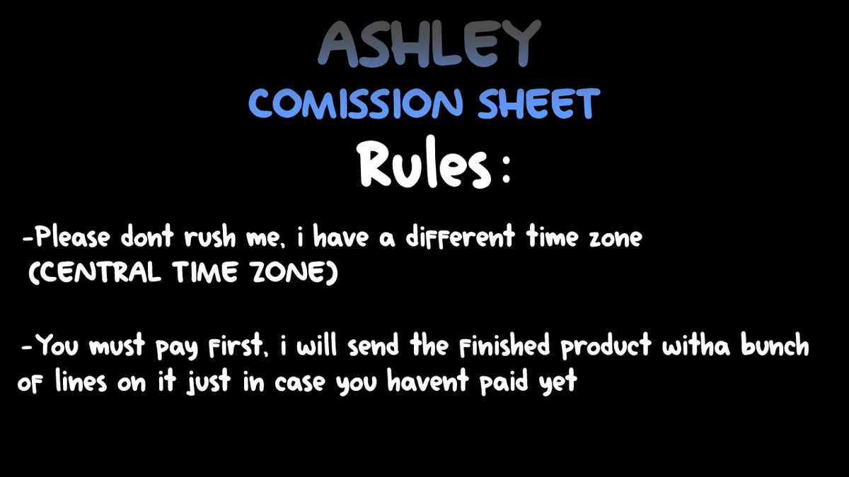 AshIeySoul's tweet photo. Commission Sheet!
If you want to purchase dm/message me on twitter or discord AshleySoul#5576

Likes and Retweets are Appreciated! (My first time making a commission sheet!)

#RobloxDev #RobloxGFX  #Roblox https://t.co/zGvHIePw91
