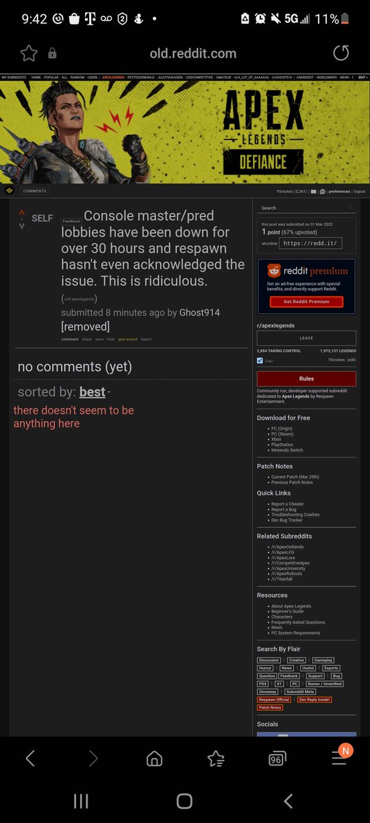 The main apex reddit is removing all posts about the console master/pred lobby issue. I'm