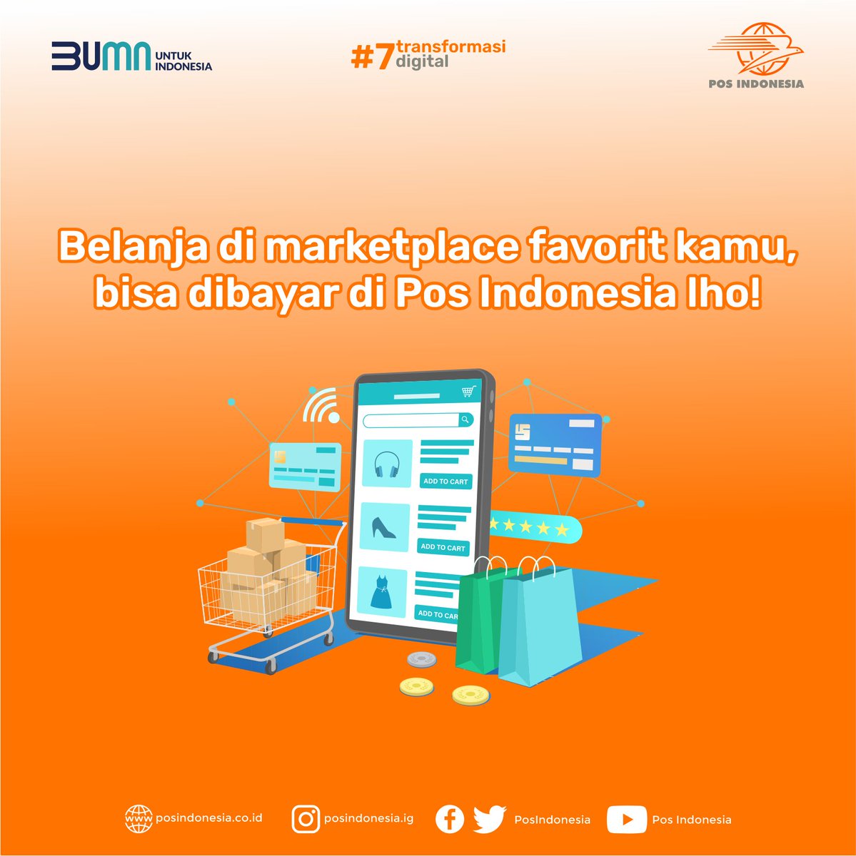 PosIndonesia's tweet photo. Sahabat kalian bisa belanja di marketplace dan bisa bayar di Pos Indonesia lho! 😆

#PosIndonesia #Belanja #Online https://t.co/yu4cz7KiYW