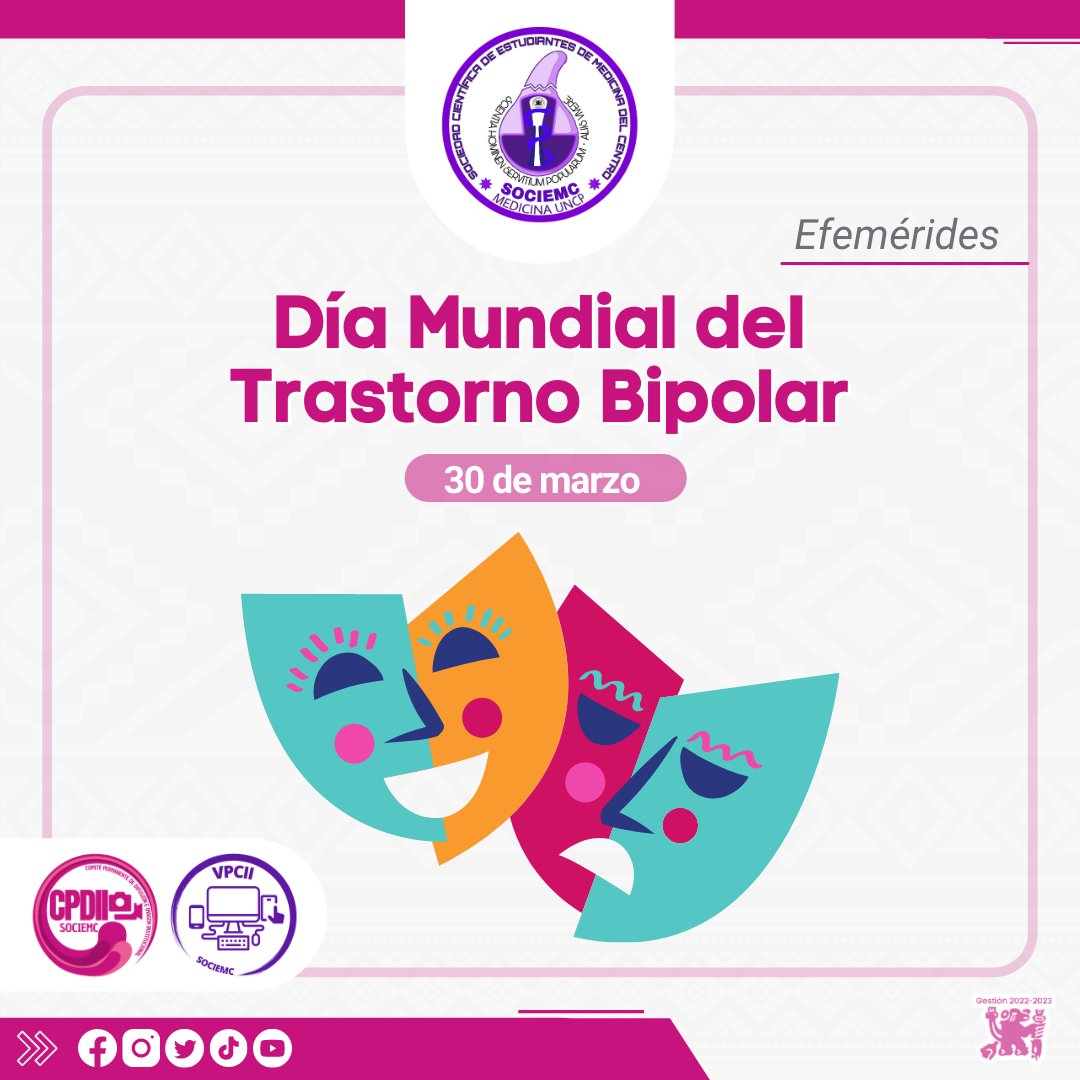 sociemc's tweet photo. #30deMarzo
Hoy celebramos el #DíaMundial del #TrastornoBipolar.
¿Por qué hoy? Se eligió con motivo del nacimiento del pintor holandés Vicent Van Gogh, quien posiblemente tenía este trastorno.
#bipolar #bipolaridad #SOCIEMC #CPDII #30marzo #trastornobipolar #saludmental #terapia https://t.co/u1Uok4mMST