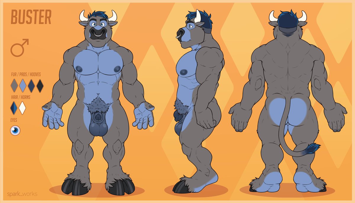 Rightybearx's tweet photo. Moo~

Meet Buster the Bull! My newest addition to Righty the Bear.

Reference sheet is done by @ObscuraSpark

Buster fursuit is being done by @PyropeCostumes (ETA is 10/22) https://t.co/wSJlInlcNY