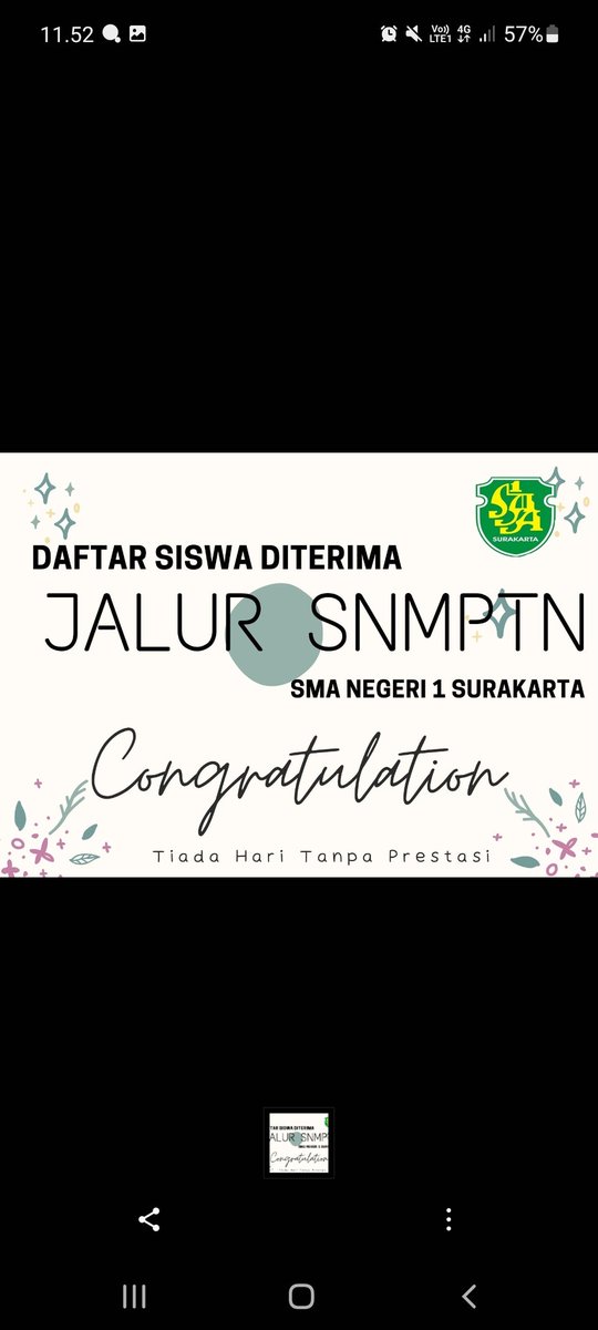 smansaska's tweet photo. Selamat kepada Siswa SMAN 1 Surakarta yang Lolos SNMPTN tahun 2022, yang belum tetap semangat, yakin kamu bisa lolos PT Impian
#snmptn
#smansasolo
#tiadaharitanpaprestasi https://t.co/UHkVbWSVNc