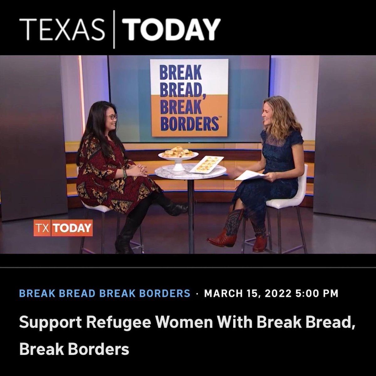 jinyahuang's tweet photo. Thank you @NBCDFW Texas Today and Kristin Dickerson for celebrating #InternationalWomensMonth with us! #breakbreadbreakborders #storytelling #honormom #socialenterprise #refugeeswelcome

https://t.co/SDwoxpDbEf https://t.co/qbwRyHLRLf