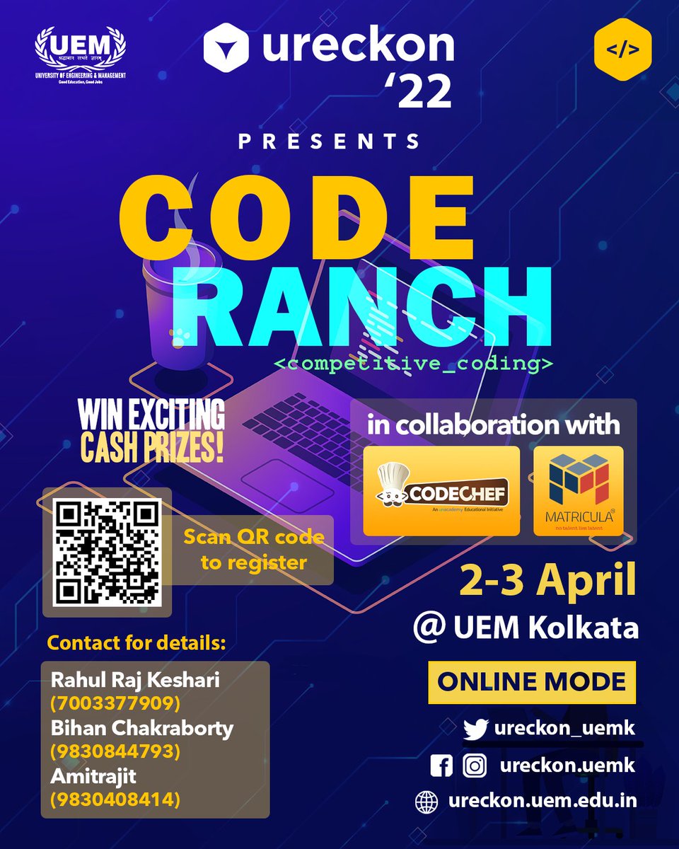 Ureckon_Uemk's tweet photo. Join the battle in Code Ranch of URECKON 2022. This particular challenge will prove if you're worthy of adorning yourself with the title of a ‘Coder’. Registration Link: https://t.co/ck0UgDWzUV https://t.co/Oj4lDikSGr