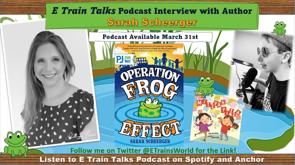 On March 31st, My Interview with Author @sarahscheerger! She's the #author of several #books including 'Operation Frog Effect,' a thrilling and powerful #middlegraderead! 
The episode will be out on March 31st at 5 PM PST/8 PM EST on my #etraintalks podcast!
#middlegradebooks