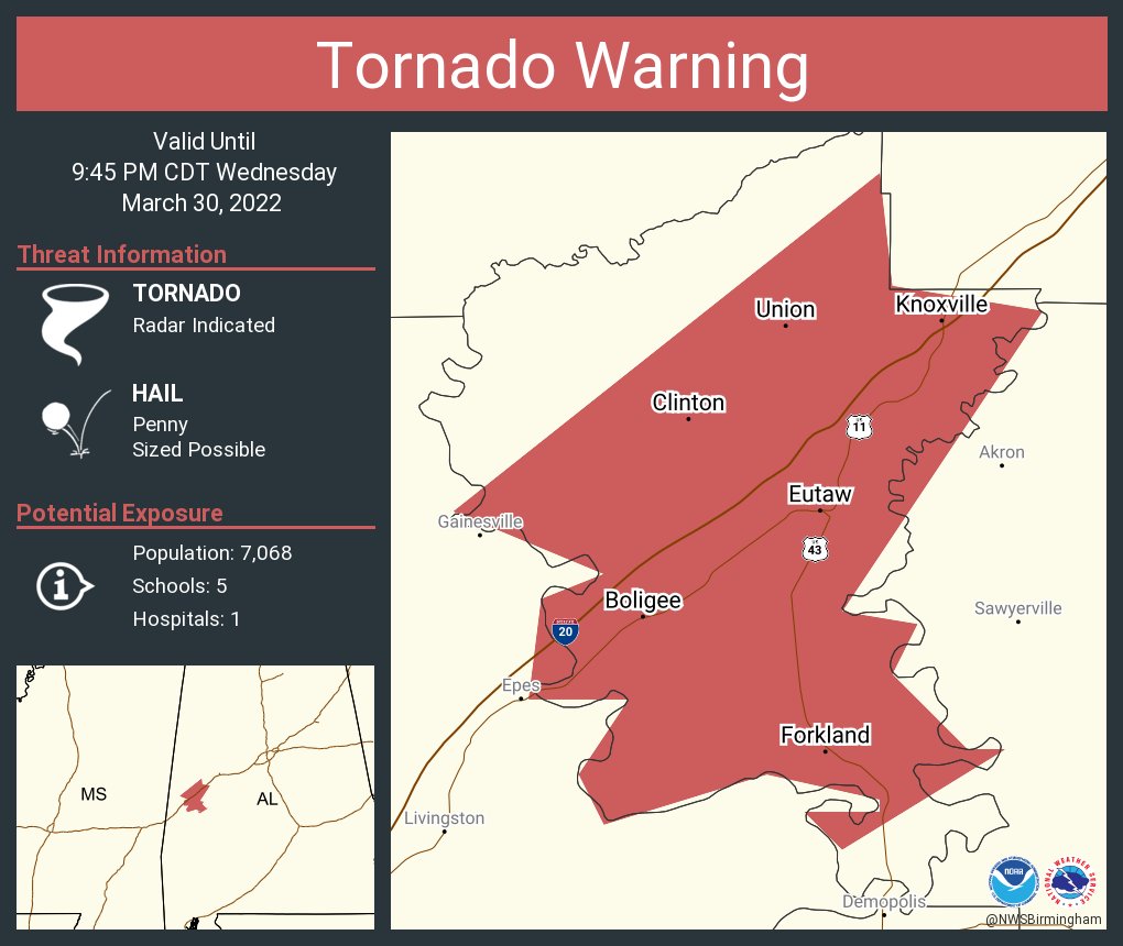 NWS Tornado on Twitter "Tornado Warning including Eutaw AL, Forkland