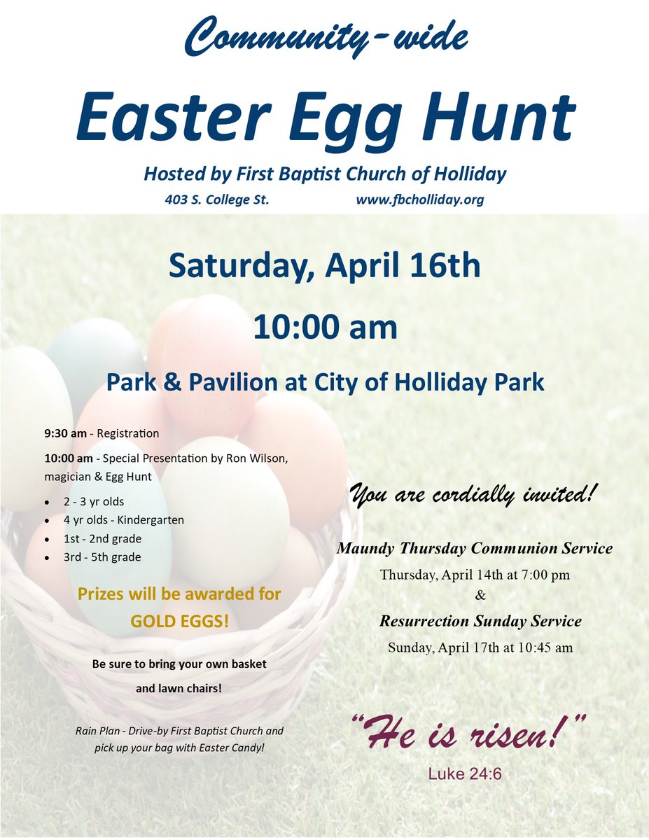 Bring your kids to hunt eggs April 16th!