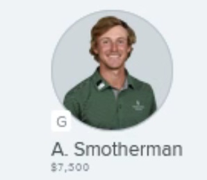 Melete's tweet photo. Went back &amp; forth about fading Spieth @ Valero. Mostly on the "yes, fade" train to myself, until panicking about it at the last minute. Cramming him in my lu = getting down to the nubbins, salary-wise. Which is okay!  I'm confident that it's Austin Smotherman's time to shine! https://t.co/FGb1pYHP6X