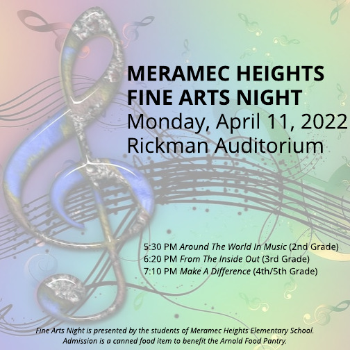 hann4edu's tweet image. Please join my @MeramecHeights @FoxC6Schools students on Monday, April 11th at Rickman Auditorium to celebrate Fine Arts Night! #FoxC6Strong #MeramecMade
