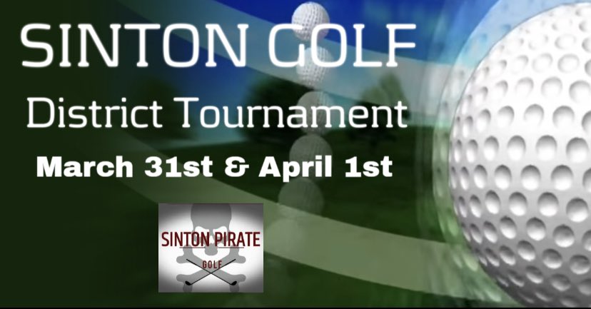 Sinton_Golf's tweet photo. District Tournament starts tomorrow… Good Luck 🍀 to our golfers!🏌️‍♂️ 🏌🏼‍♀️ https://t.co/Qg1LfVnRJw