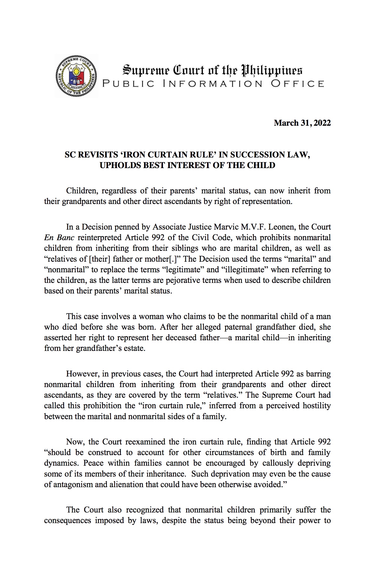 Philippine Supreme Court Public Information Office on Twitter "SC Revisits 'Iron Curtain Rule