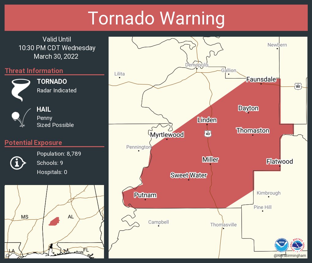 NWS Tornado on Twitter "Tornado Warning including Linden AL, Thomaston