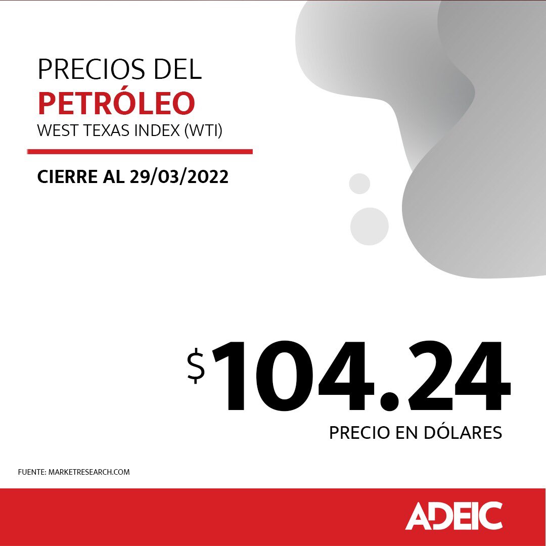 adeicrd's tweet photo. El precio del petróleo al 29 de marzo 2022. #ADEIC #RepúblicaDominicana #Hidrocarburos https://t.co/ntv9iwaAfe
